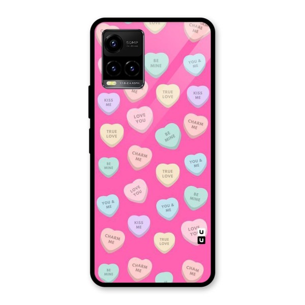 Be Mine Hearts Pattern Glass Back Case for Vivo Y33s