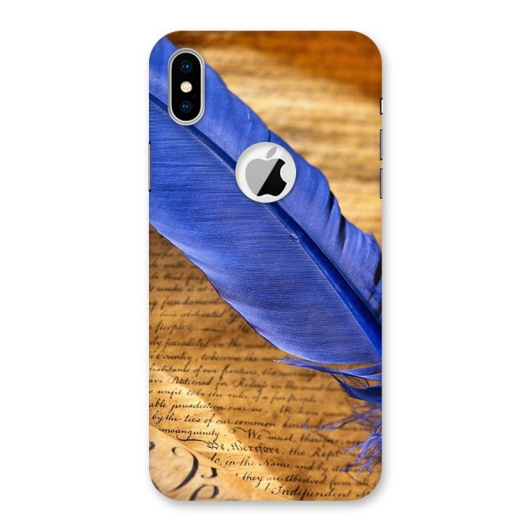 Beautiful Blue Feather Back Case for iPhone XS Logo Cut