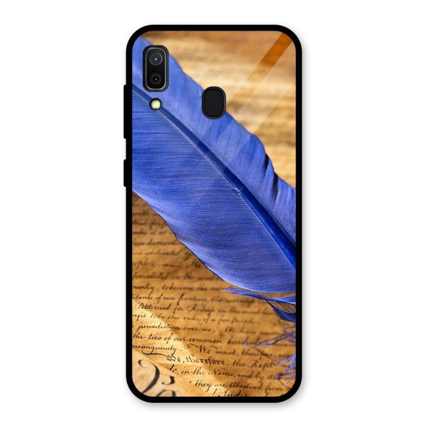 Beautiful Blue Feather Glass Back Case for Galaxy A30