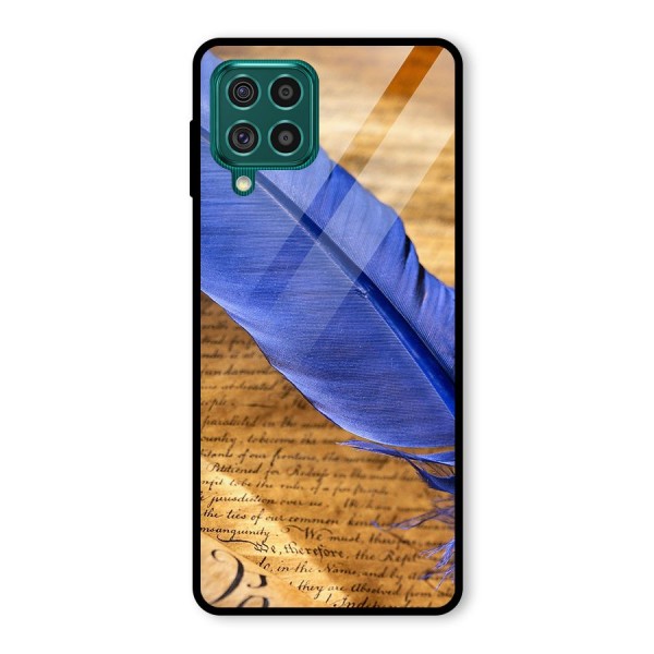 Beautiful Blue Feather Glass Back Case for Galaxy F62