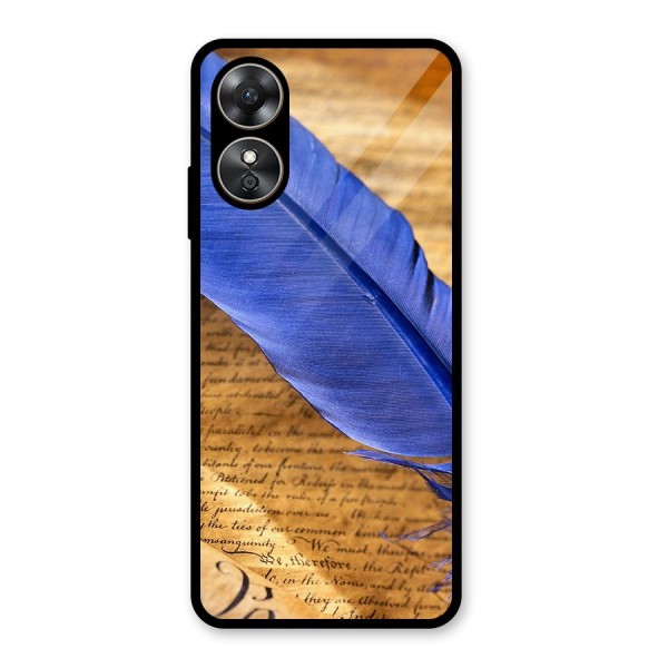 Beautiful Blue Feather Glass Back Case for Oppo A17