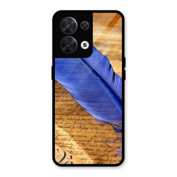 Beautiful Blue Feather Glass Back Case for Oppo Reno8 5G