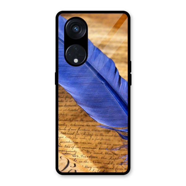 Beautiful Blue Feather Glass Back Case for Reno8 T 5G