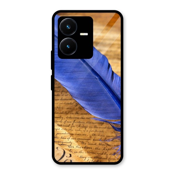 Beautiful Blue Feather Glass Back Case for Vivo Y22