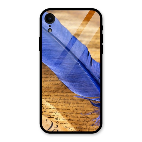 Beautiful Blue Feather Glass Back Case for XR