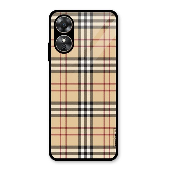 Beige Check Glass Back Case for Oppo A17