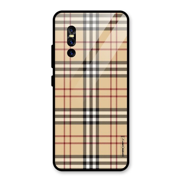 Beige Check Glass Back Case for Vivo V15 Pro