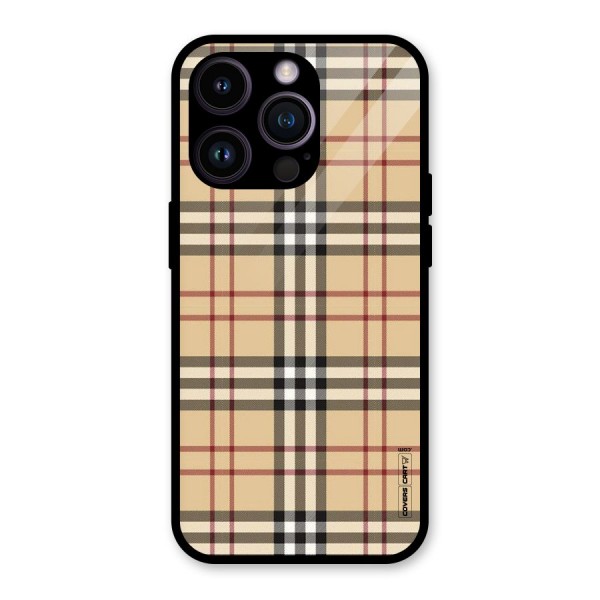 Beige Check Glass Back Case for iPhone 14 Pro
