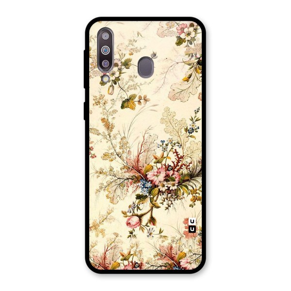 Beige Floral Glass Back Case for Galaxy M30