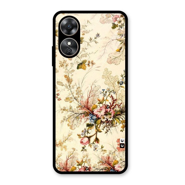 Beige Floral Glass Back Case for Oppo A17