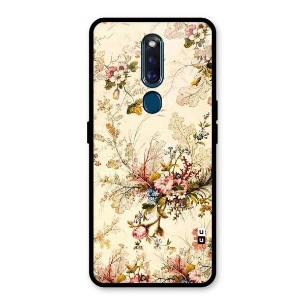 Beige Floral Glass Back Case for Oppo F11 Pro