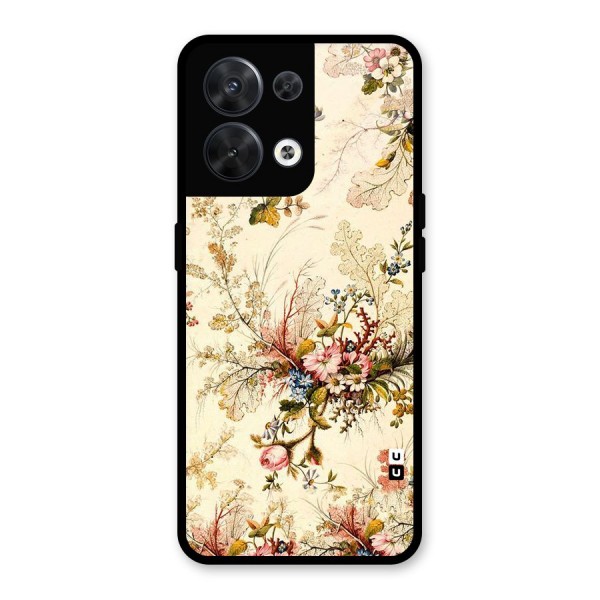 Beige Floral Glass Back Case for Oppo Reno8 5G