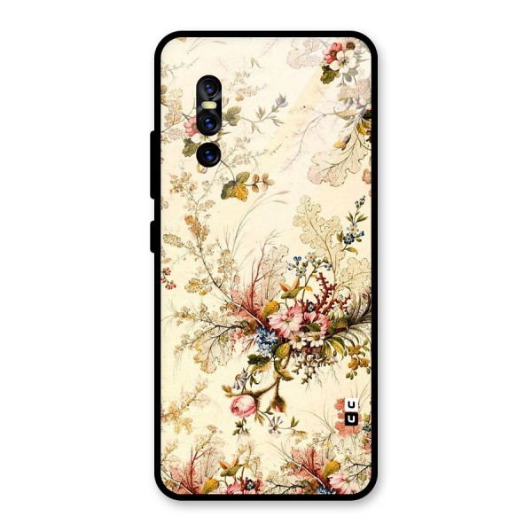 Beige Floral Glass Back Case for Vivo V15 Pro