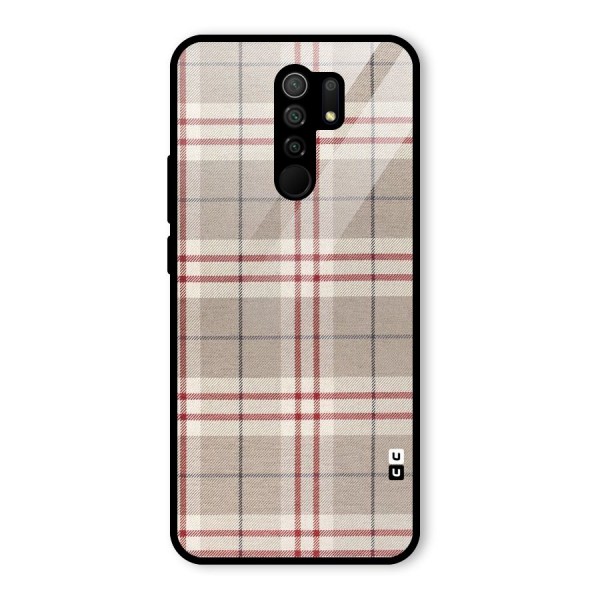 Beige Red Check Glass Back Case for Redmi 9 Prime