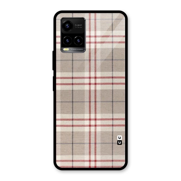 Beige Red Check Glass Back Case for Vivo Y21 2021