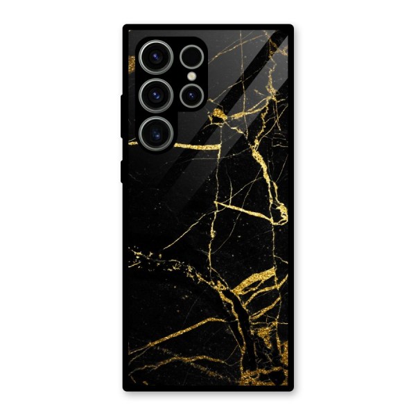 Black And Gold Design Glass Back Case for Galaxy S23 Ultra