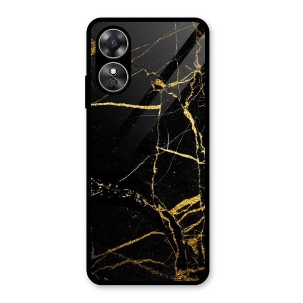 Black And Gold Design Glass Back Case for Oppo A17