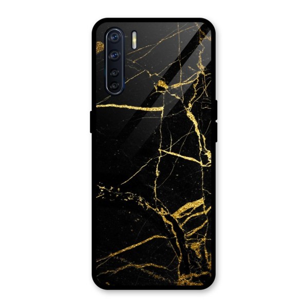 Black And Gold Design Glass Back Case for Oppo F15