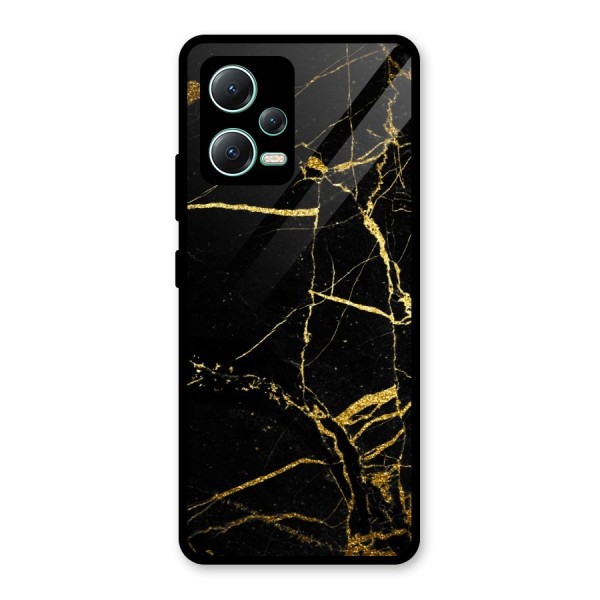 Black And Gold Design Glass Back Case for Redmi Note 12 5G
