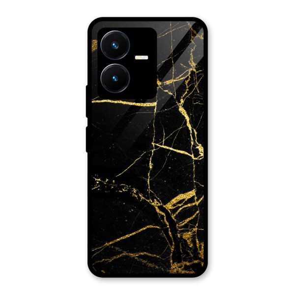 Black And Gold Design Glass Back Case for Vivo Y22