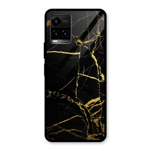 Black And Gold Design Glass Back Case for Vivo Y33s