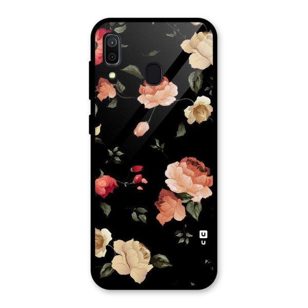 Black Artistic Floral Glass Back Case for Galaxy A30