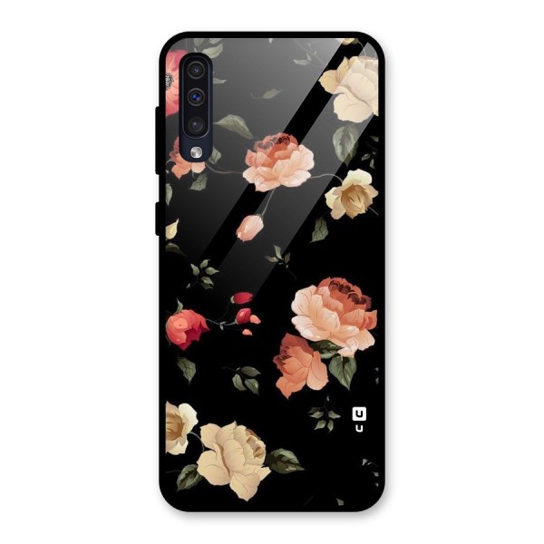 Black Artistic Floral Glass Back Case for Galaxy A30s