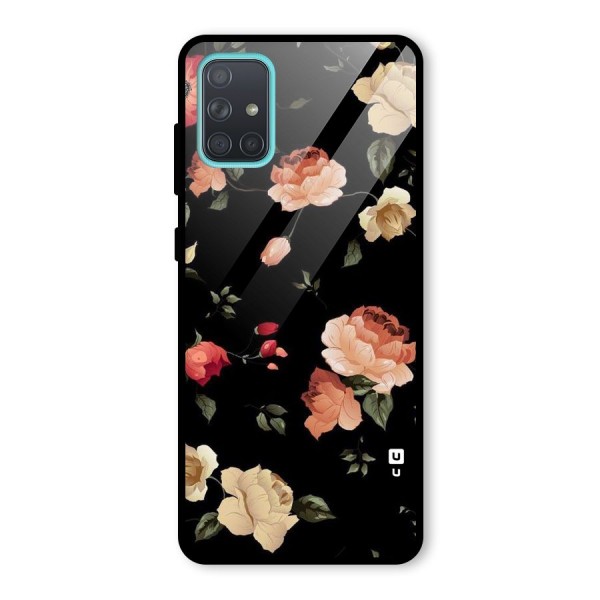 Black Artistic Floral Glass Back Case for Galaxy A71