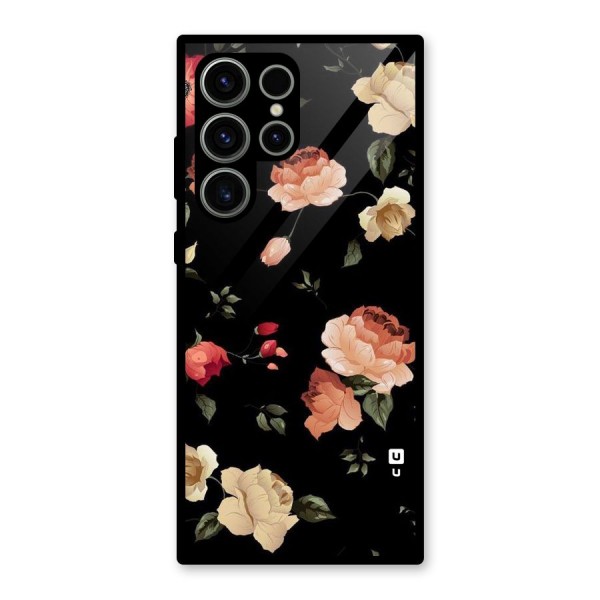 Black Artistic Floral Glass Back Case for Galaxy S23 Ultra