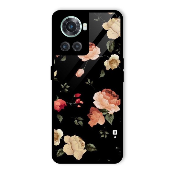 Black Artistic Floral Glass Back Case for OnePlus 10R