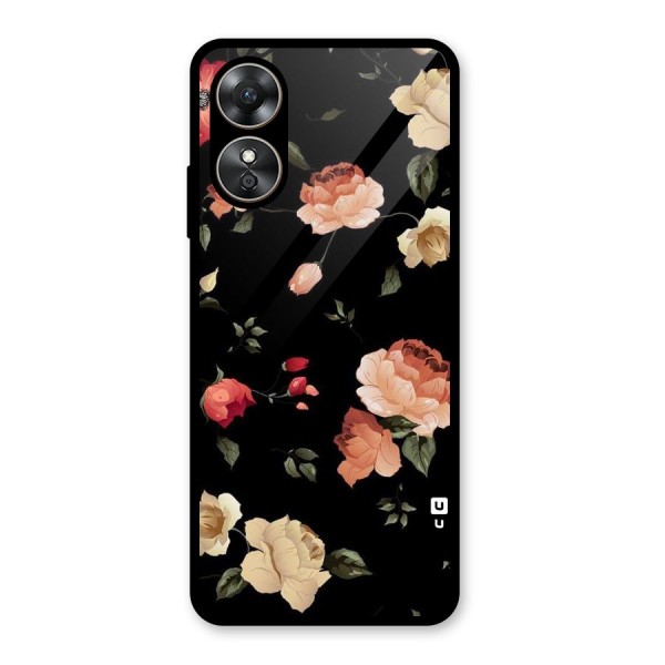 Black Artistic Floral Glass Back Case for Oppo A17