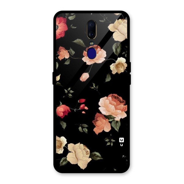 Black Artistic Floral Glass Back Case for Oppo F11