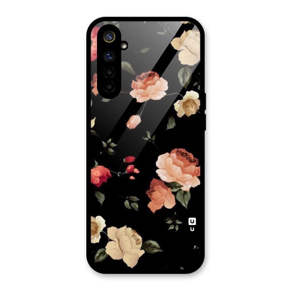 Black Artistic Floral Glass Back Case for Realme 6