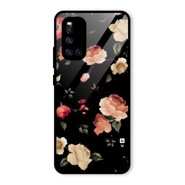 Black Artistic Floral Glass Back Case for Vivo V19