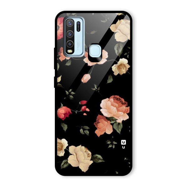 Black Artistic Floral Glass Back Case for Vivo Y50