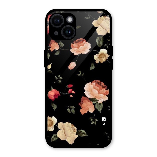 Black Artistic Floral Glass Back Case for iPhone 14