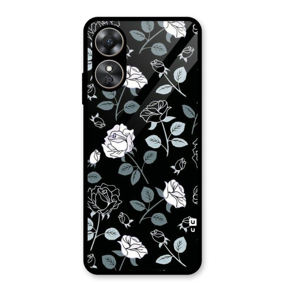 Black Artsy Bloom Glass Back Case for Oppo A17