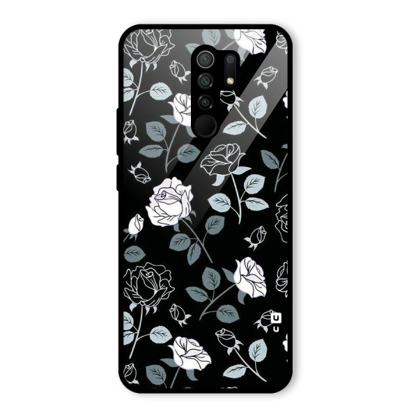 Black Artsy Bloom Glass Back Case for Redmi 9 Prime