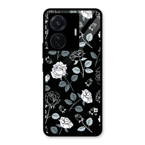 Black Artsy Bloom Glass Back Case for Vivo T1 Pro