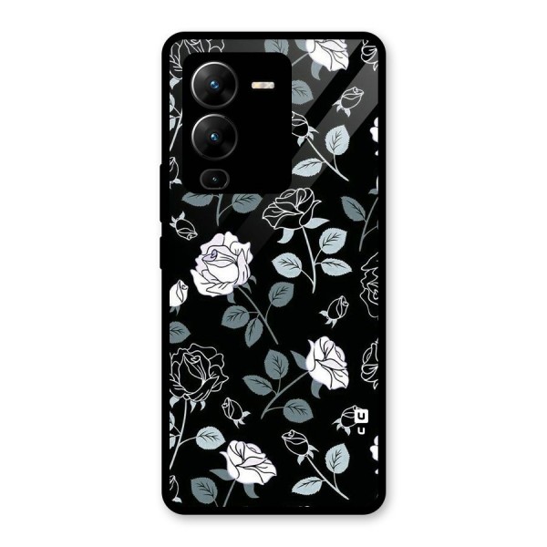 Black Artsy Bloom Glass Back Case for Vivo V25 Pro