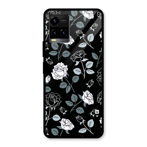 Black Artsy Bloom Glass Back Case for Vivo Y21 2021