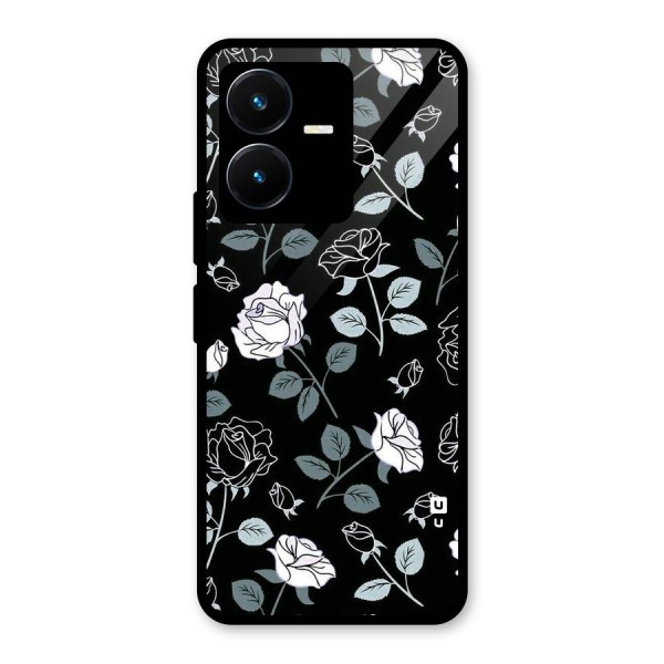 Black Artsy Bloom Glass Back Case for Vivo Y22