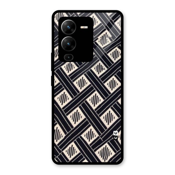 Black Beige Criscros Glass Back Case for Vivo V25 Pro