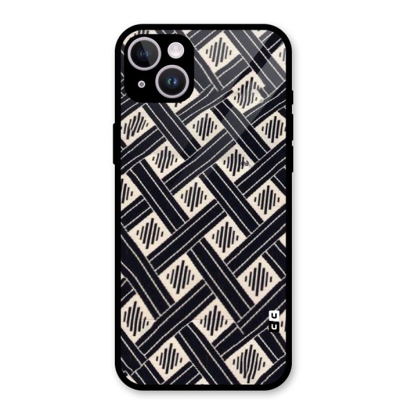 Black Beige Criscros Glass Back Case for iPhone 14 Plus