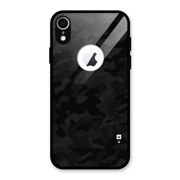 Black Camouflage Glass Back Case for iPhone XR Logo Cut