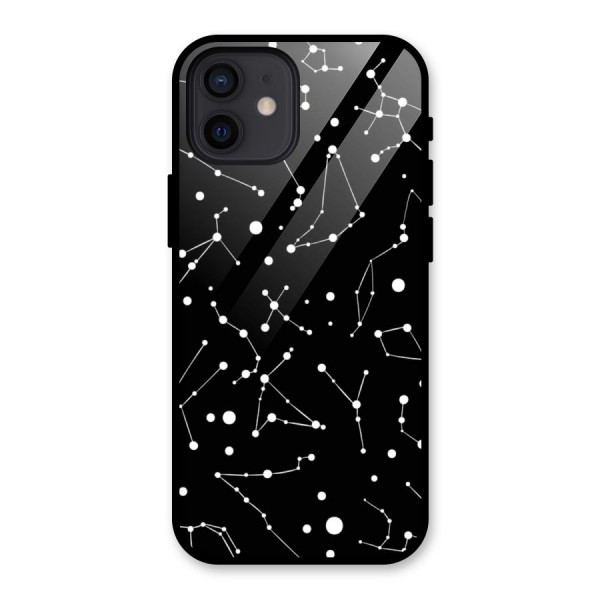 Black Constellation Pattern Glass Back Case for iPhone 12