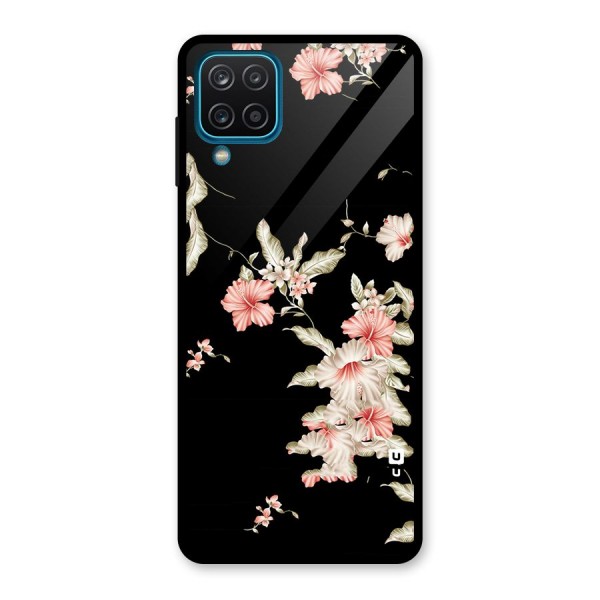 Black Floral Glass Back Case for Galaxy A12