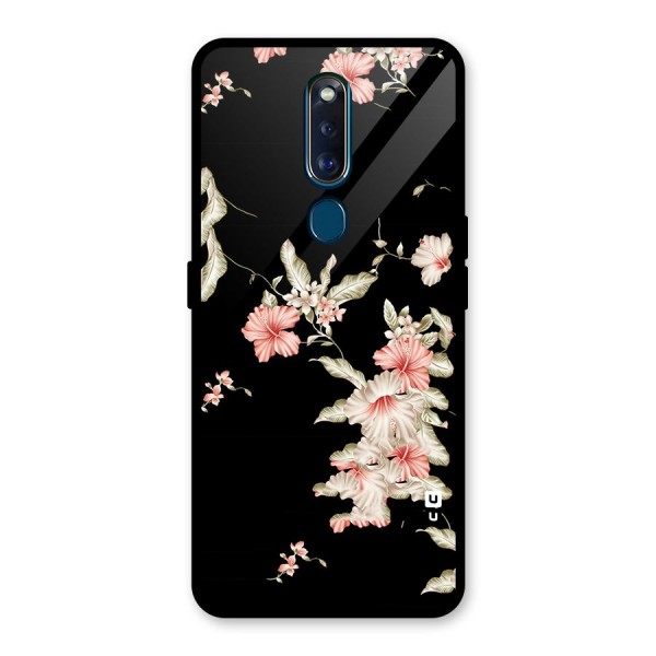 Black Floral Glass Back Case for Oppo F11 Pro