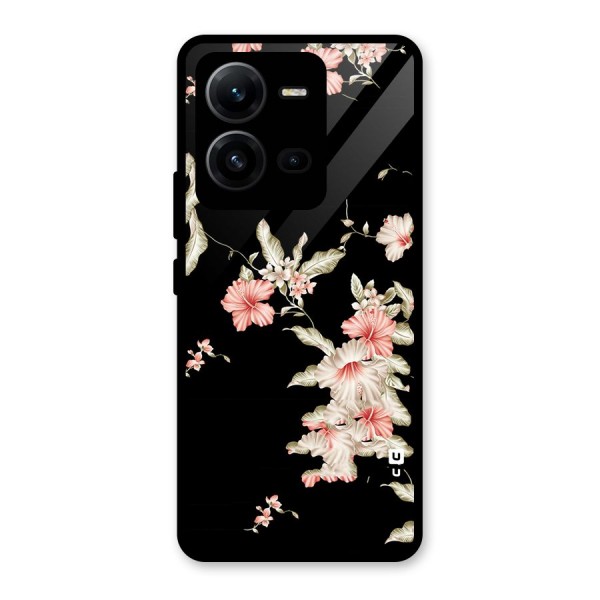 Black Floral Glass Back Case for Vivo V25