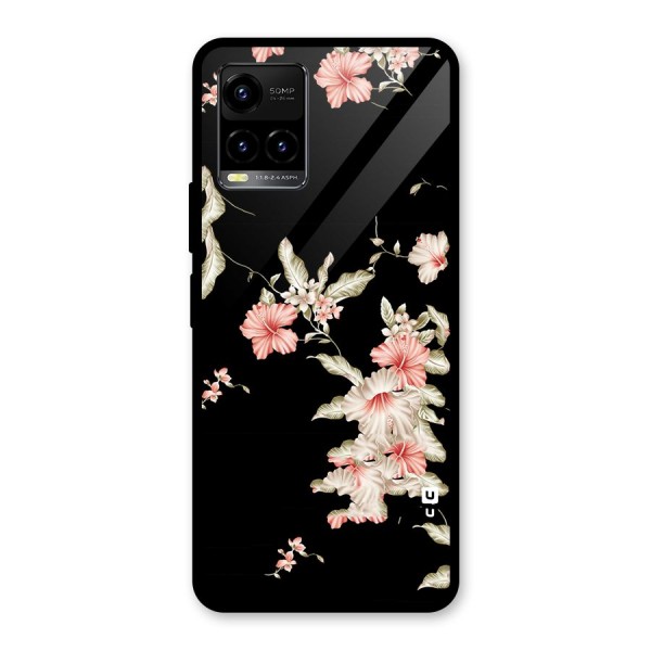 Black Floral Glass Back Case for Vivo Y21A